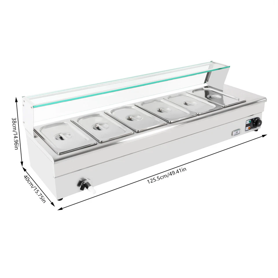 6-Pan Electric Food Warmer Steam Table Buffet Bain Marie Countertop Commercial - Image 3 of 4