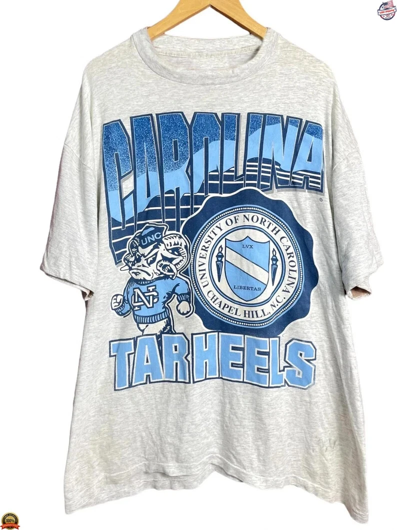 Vintage UNC Tar Heels Mascot Logo T-Shirt University of North Carolina H0276