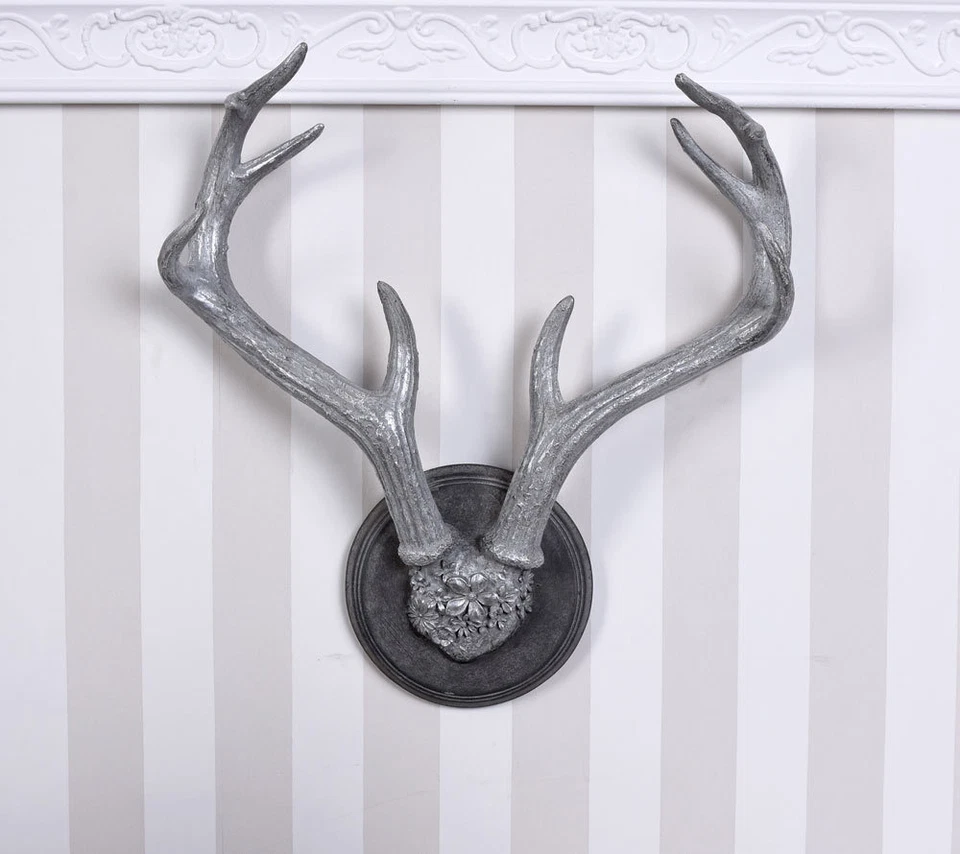 Wanddeko Geweih Silber Hirschgeweih Chalet Wandfigur Wandskulptur Jagdtrophäe - Bild 3 von 4