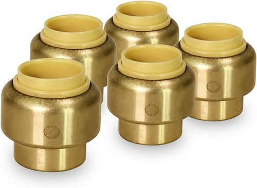 Plug End Cap Pipe Fitting Push to Connect Pex, Copper, CPVC, 3/4", Brass, 5-Pack