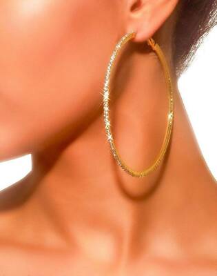 4Ct Round Cut Diamond Hoop Women's Stud Lab Created Earrings 14K Yellow Gold FN