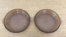 Vintage PYREX 229 Double Handle 10" Pie Pans Baking Dish Set of 2 Fireside Brown