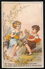 James Pyle's Pearline Victorian Trade Card - Kids Outdoors with Flowers