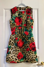 Dolce & Gabbana leopard/animal print A-line  dress with roses XXS-XS IT 36