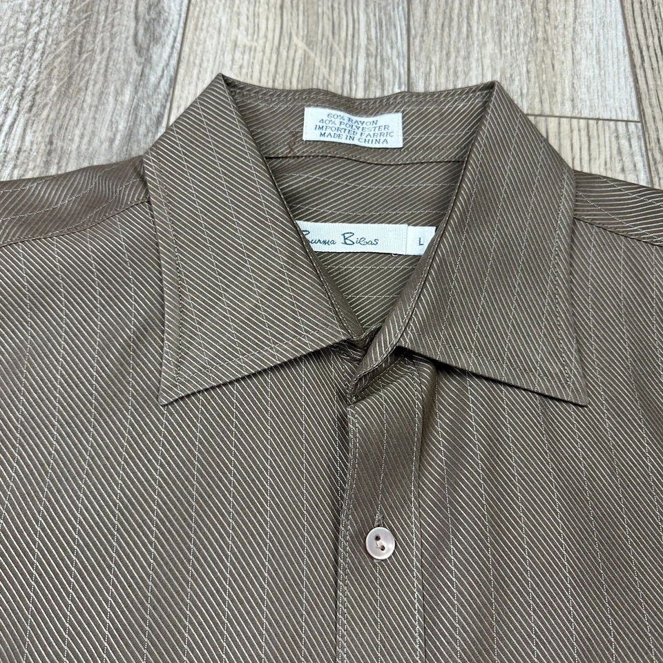 Burma Bibas Shirt Mens Large Brown Button Down Rayon Polyester Long Sleeve - Image 4 of 4
