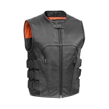 Men  s vest Premium Material Motorcycle Leather Vest Swat Design  Armory Pockets