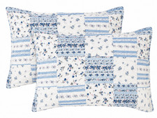 Vintage Fresh Home Blue Floral Patchwork Quilted Pillow Shams Pair Cottage