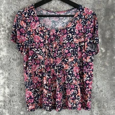 Croft Barrow Petite Size PM Floral Scoop Neck Top Pink Pullover Casual Blouse