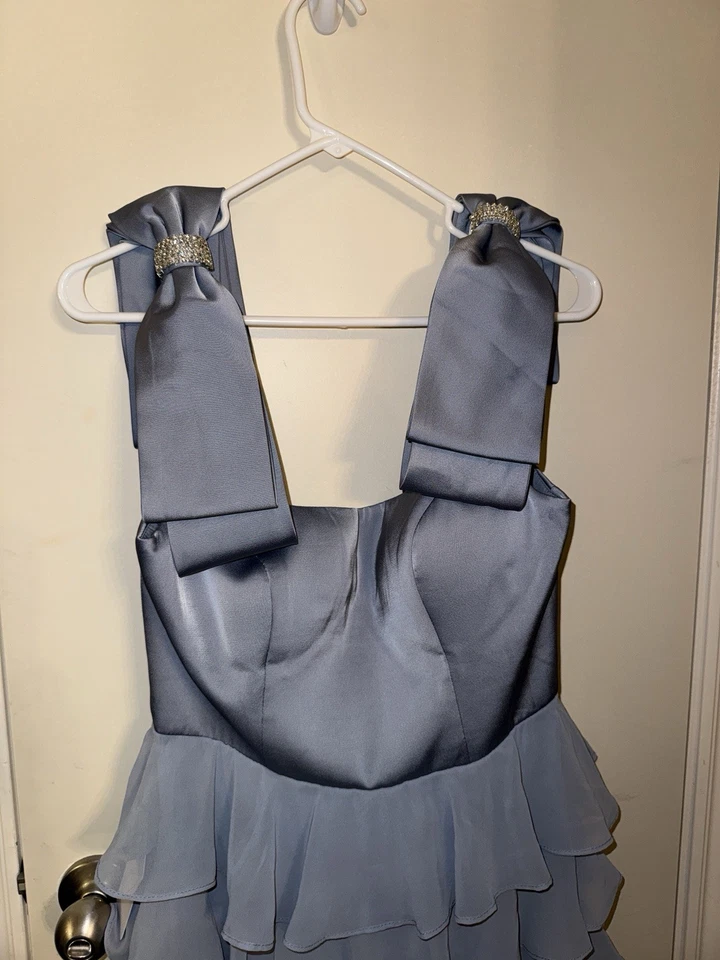 Azazie Daina Blue Tiered Gown, Size US 8 - Image 3 of 4