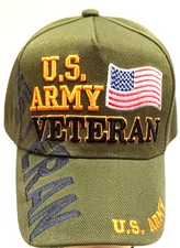 U.S. ARMY VETERAN MILITARY CAP ARMY HAT DARK GREEN WITH SHADOW AMERICAN FLAG