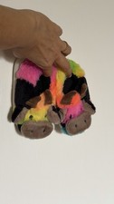 Pristine Unisex Plush Cow Rainbow Slippers For Toddler, Size 6-7 EU 22-23