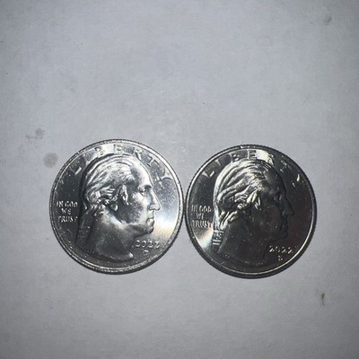 Set of 2 2022 D Anna May Wong Mint Error Quarters IN COD WE TRUST, Edge Striking