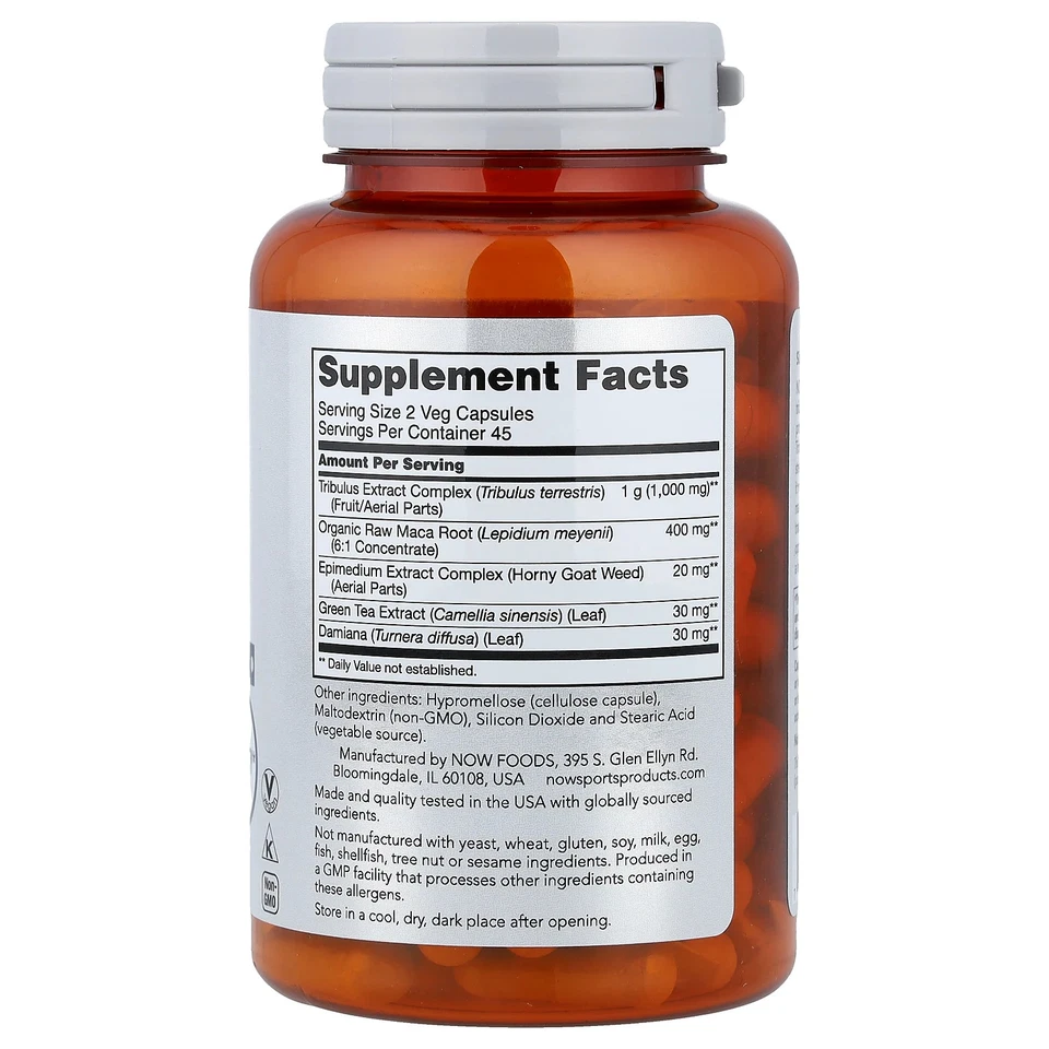 Now Foods Sports Tribulus Extreme 90 Cápsulas Vegetales GMP Calidad Asegurada, Vegano, Foto 2 de 3