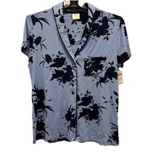 NWT Soma Cool Nights SS Notch Collar Pajama Top Floral Grapemist Blue Women M