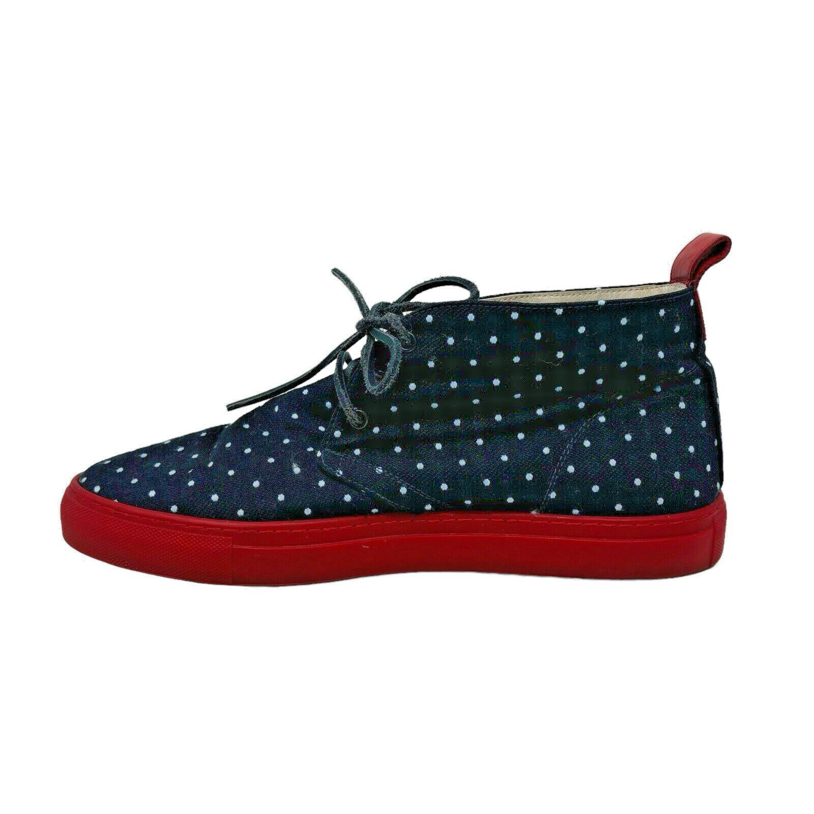 Del Toro Chukka Sneakers Size 12 Blue White Polka Dots Red Soles
