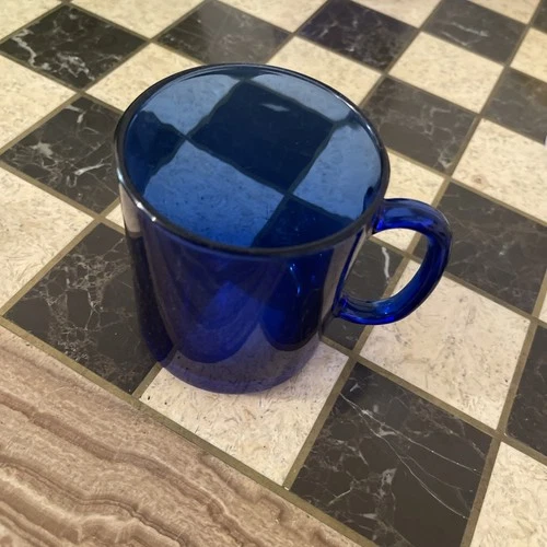Vintage Made in France Cobalt Translucent Clear Blue Glass Coffee Cup Mug