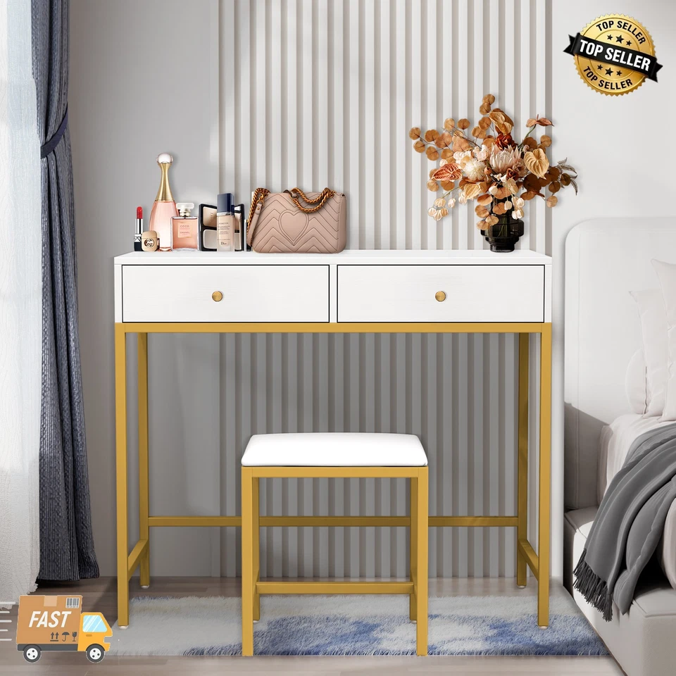 Makeup Vanity Table Set with vanity Stool Dressing Table Desk Vanity & 2 Drawers - Image 3 of 4