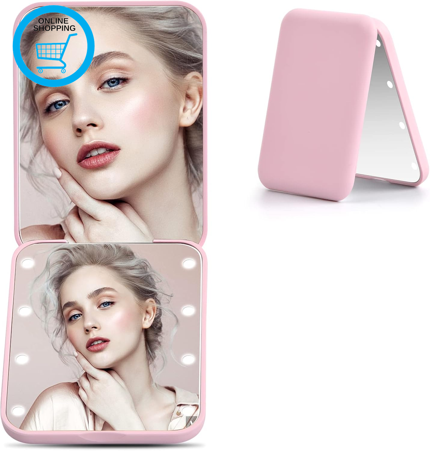 Compact Mirror, Portable Makeup Mirror, Magnifying Mirror with Light, 1X / 2X Ha