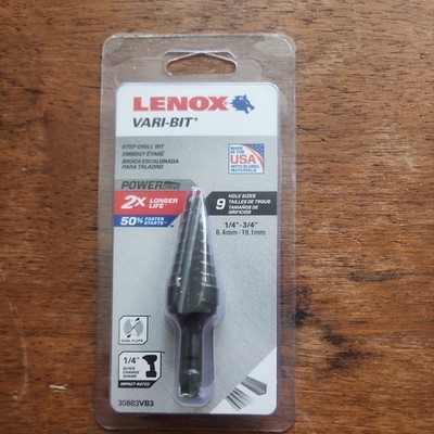 Lenox 30883 VB3 Vari-Bit 1/4'' - 3/4'' Step Drill Bit w 1/4'' Quick Shank - New