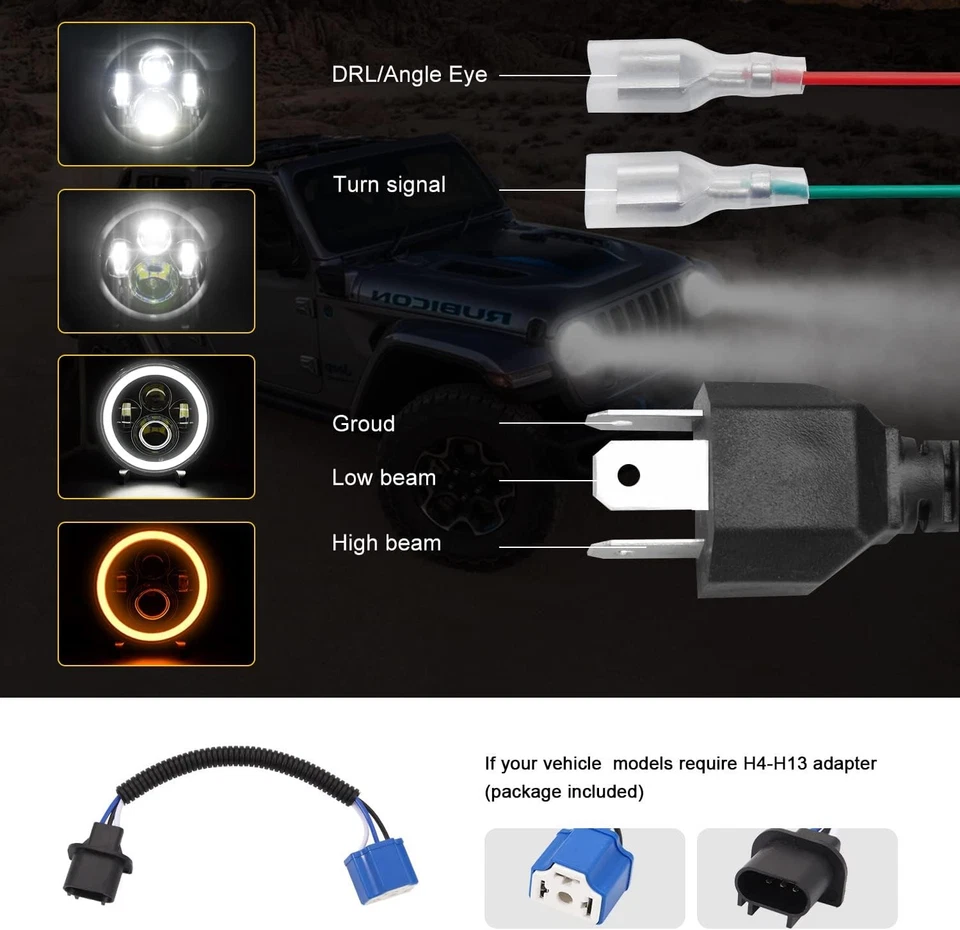 Faro de motocicleta de 7 pulgadas con haz alto/bajo LED Harley Davidson Dyna Sportster Foto 3 de 4