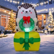 5 FT Christmas Inflatables Outdoor Decorations Inflatable Hedgehog On Present...