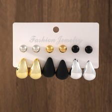 Fashion Women's Three Color Teardrop Ear Studs Set Simplie CCB Plastic Earrings