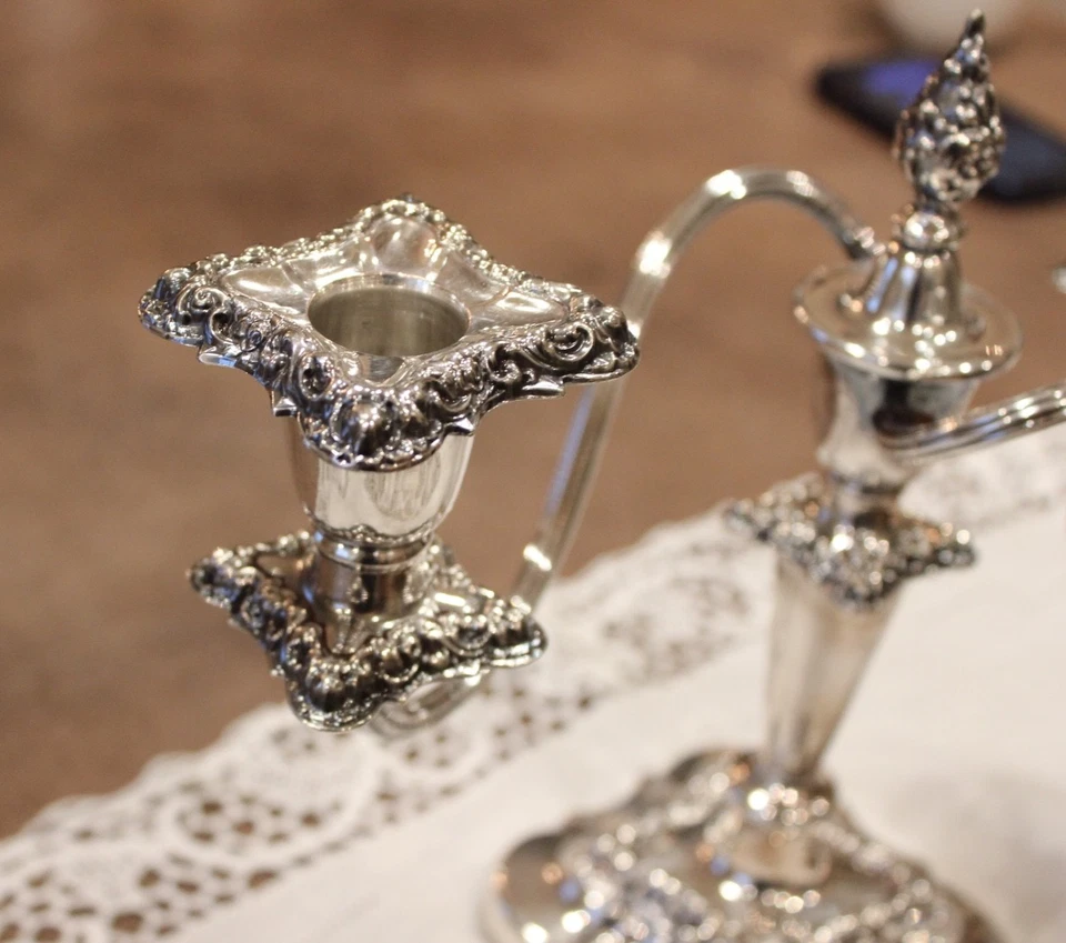 Antique English Silver Plated 2-Arm Candelabra – Ornate Baroque Elegance - Image 2 of 4