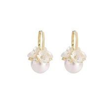 Elegant Flower Pearl Small Hoop Earrings for Women CZ Crystal Daisy Flower
