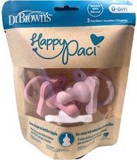 NEW Dr. Browns Happy Paci 0-6 Months 3 Pacifiers Pink, Light Pink, White