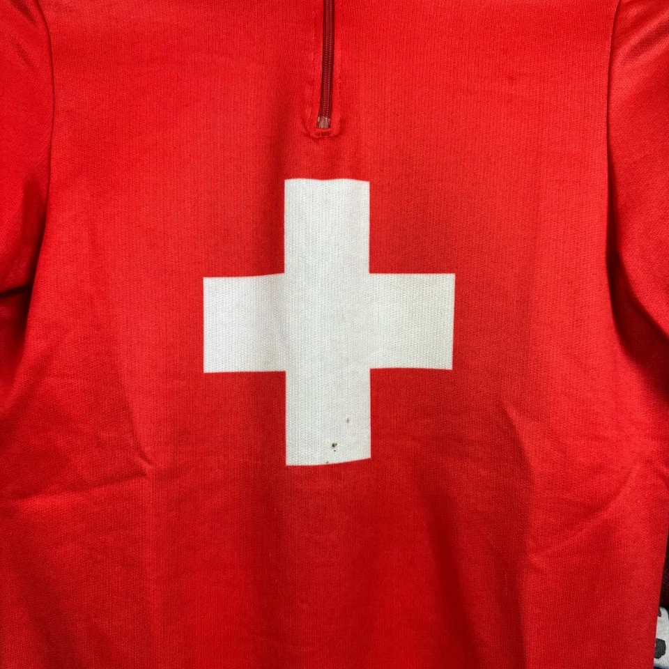 CAMISETA DE CICLISMO VINTAGE AÑOS 80 SUIZA DESCENDENTE ROJA BLANCA CROSS HANS HESS Talla M Foto 3 de 4