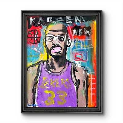 Aleph Original Kareem 14x11 Abstract Expressionist Basketball Painting Canvas