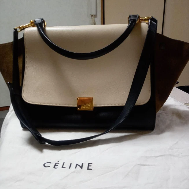 Bolso de Mano CELINE Trapecio Bolso de Hombro Cuero Negro Marrón USADO Excelente Foto 3 de 4