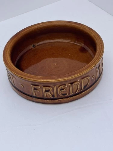 Vintage McCoy Pottery Dog Bowl Mans Best Friends His Dog Brown 7"
