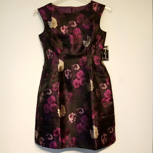 Vestido de Fiesta Jessica Howard Floral Jacquard Púrpura/Negro talla 6P Sin Mangas Nuevo con Etiquetas - Imagen 1 de 10