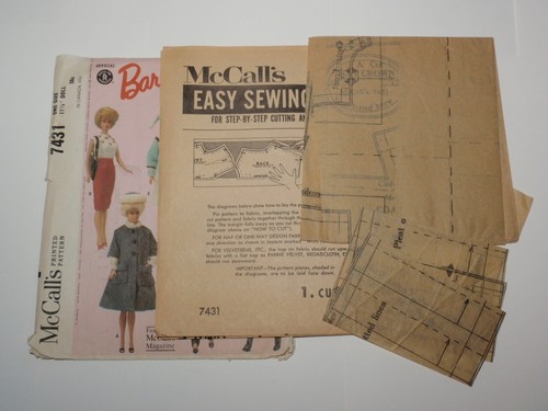 Vtg McCalls 7431 Official Barbie 11.5” Doll Wardrobe Sewing Pattern *1 Cut Piece - Picture 2 of 3