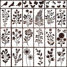 21Pcs Flower Stencils for Painting - Reusable Wildflower Stencils with Birds,...