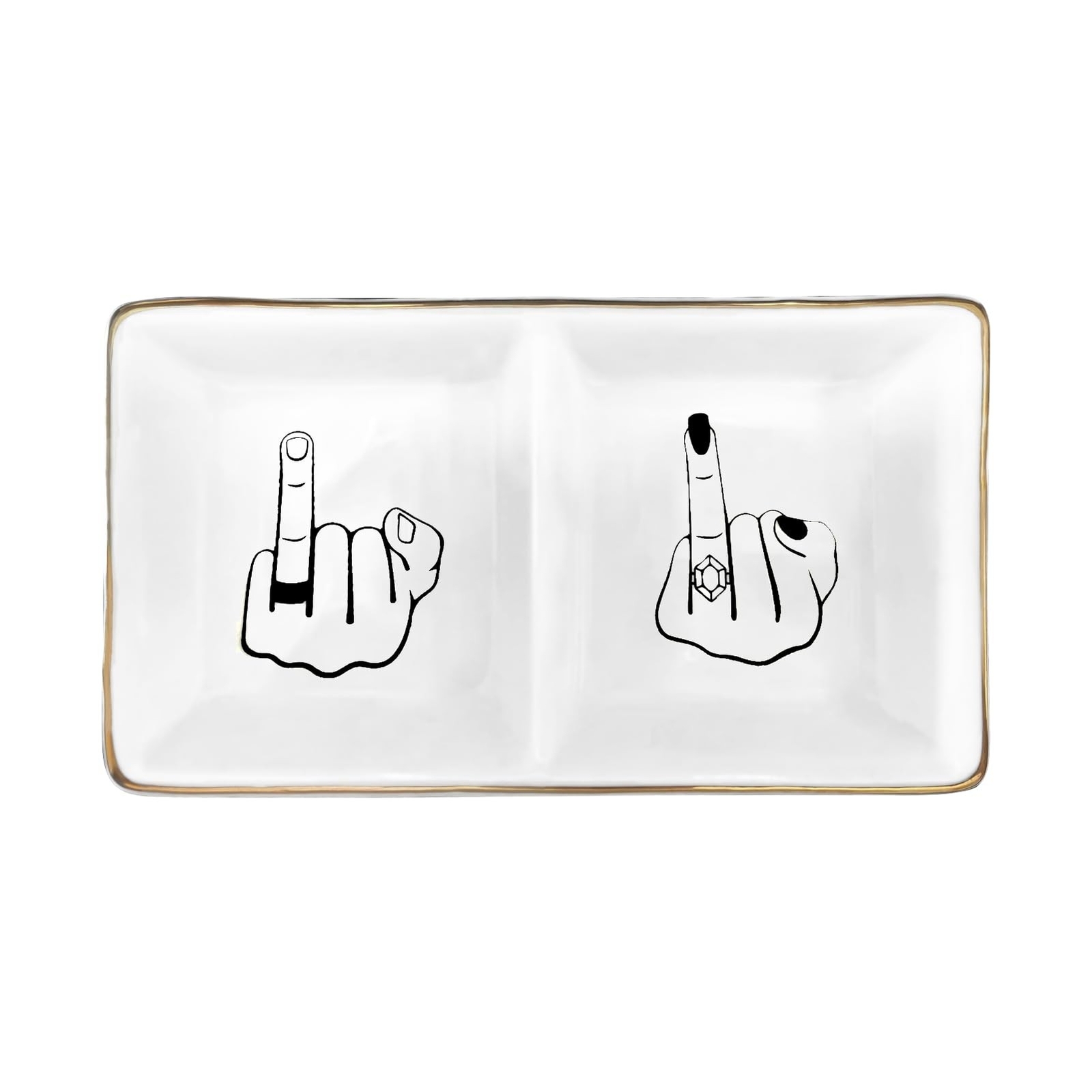 Future Mr. & Mrs. Hand Ring Holder Jewelry Dish - Elegant Finger Ceramic Ring...
