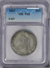 1810 Capped Bust Half Dollar 50c ICG F15 O-107 - R-4 Variety!