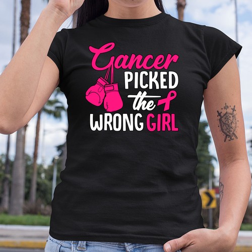 Cancer Picked The Wrong Girl Ladies T-Shirt Breast Awareness Womens Tshirt - Picture 5 of 21
