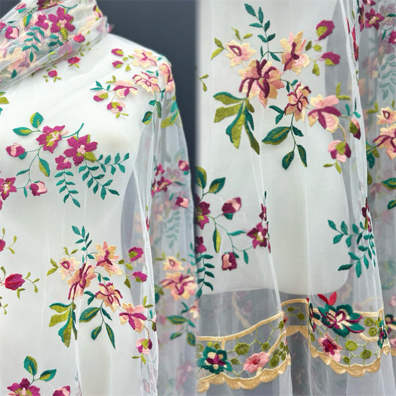 Hágalo usted mismo Vestido de novia de encaje suave de malla bordado de flores Vestido de graduación