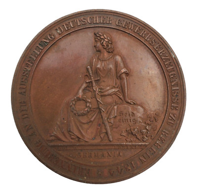 Original 1844 Prussia Berlin Industrial Exhibition Bronze Medal Germania Train