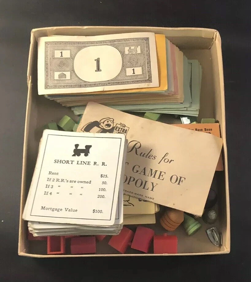 VTG Monopoly Game Lot - Misc Wood Pieces Cards Houses Hotels Dice Property Money - Image 2 of 4