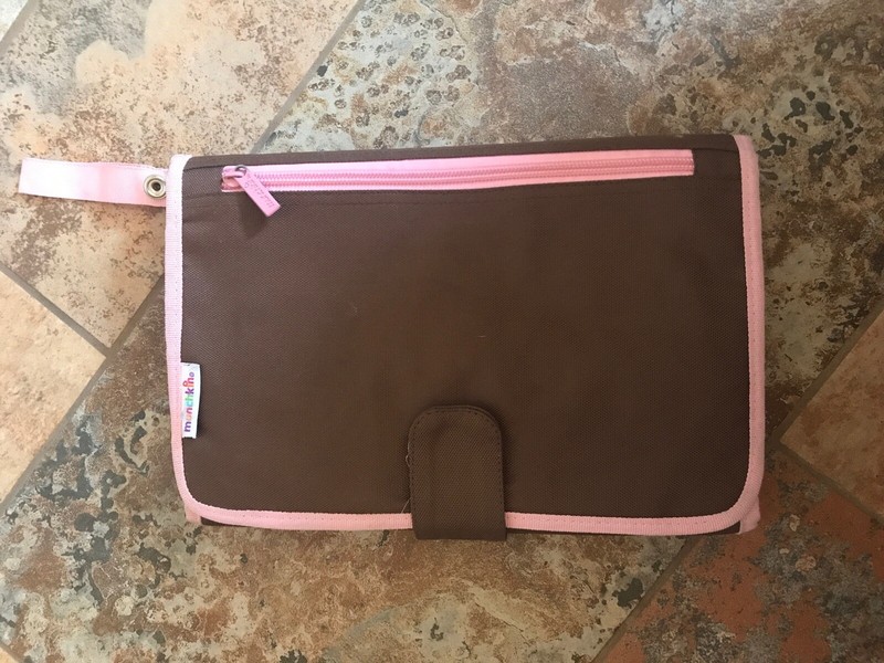 MUNCHKIN Diaper Changing Baby Travel Kit w/ Fold-Out Pad Brown/ Pink Stripes