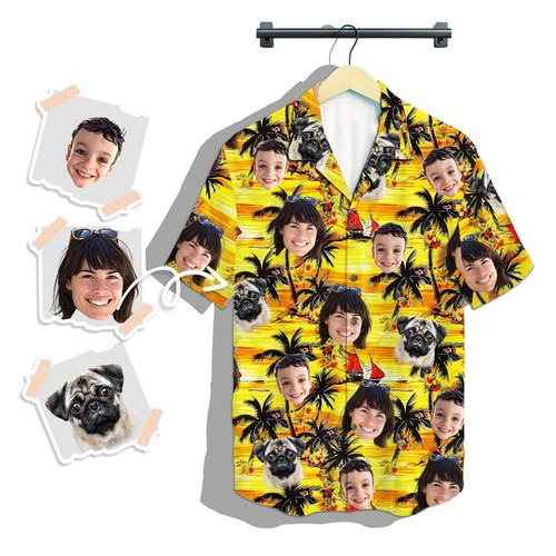 Custom face Hawaiian Shirt with Photo, Customize Short Sleeve Shirts Gifts for - Picture 11 of 13