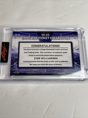 Zion Williamson Game Day Ticket Collection Lead 2023 22-23 Tc-34 Mint! - Picture 2 of 6
