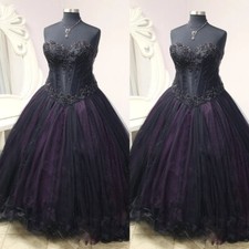 Gothic Black and Purple Wedding Dresses Beaded Sweetheart A Line Bridal Gowns