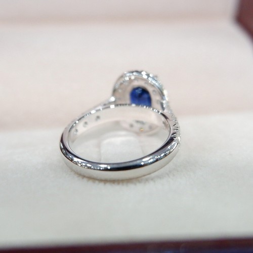Royal Blue Sapphire Unheated 3CTW Diamond F VVS Ring 18k Gold AGTL Certified - Picture 12 of 15