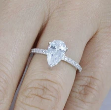 1.75Ct 925 Sterling Silver Pear CZ Engagement Ring Wedding Band Size 5-9 R6905