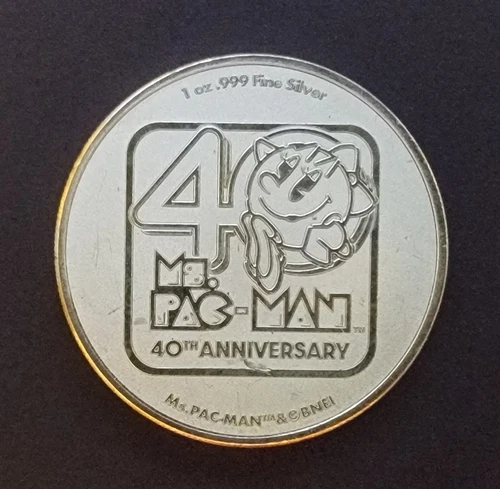 2021 Niue Ms. Pac Man 40th Anniv Bullion Vtg-999 Silver 1 Oz Ounce Art Bar Round