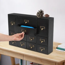 Desk Organizer with 12 Drawers Wooden Desktop Storage Cabinet Storage Box Case